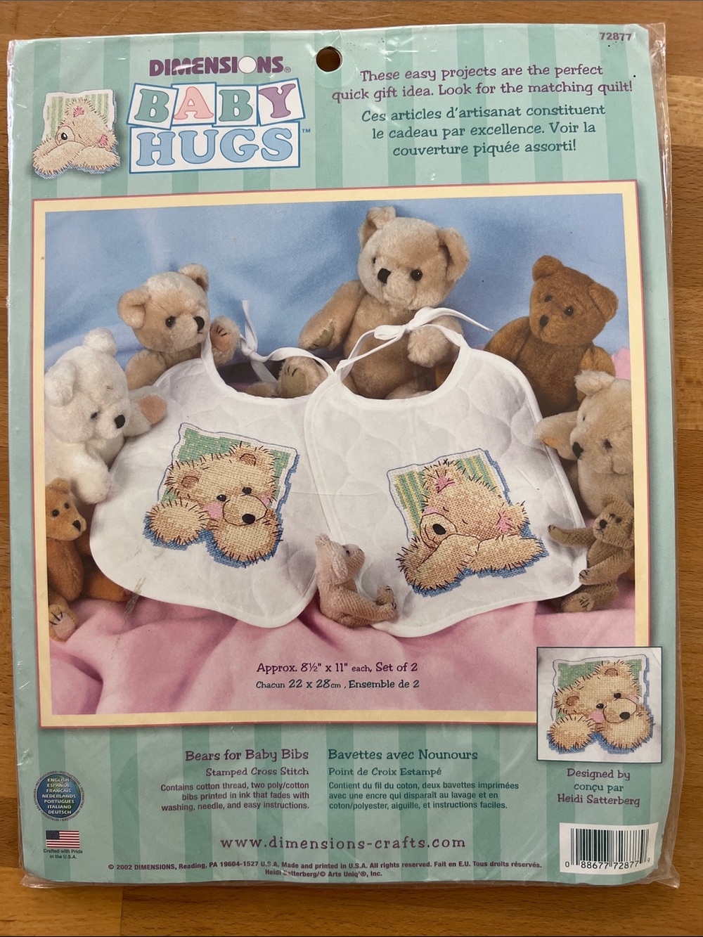 Vintage Baby Bib Bears Cross Stitch Kit makes 2 new in packaging